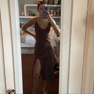 UO Polka Dot Satin Midi Slip Dress